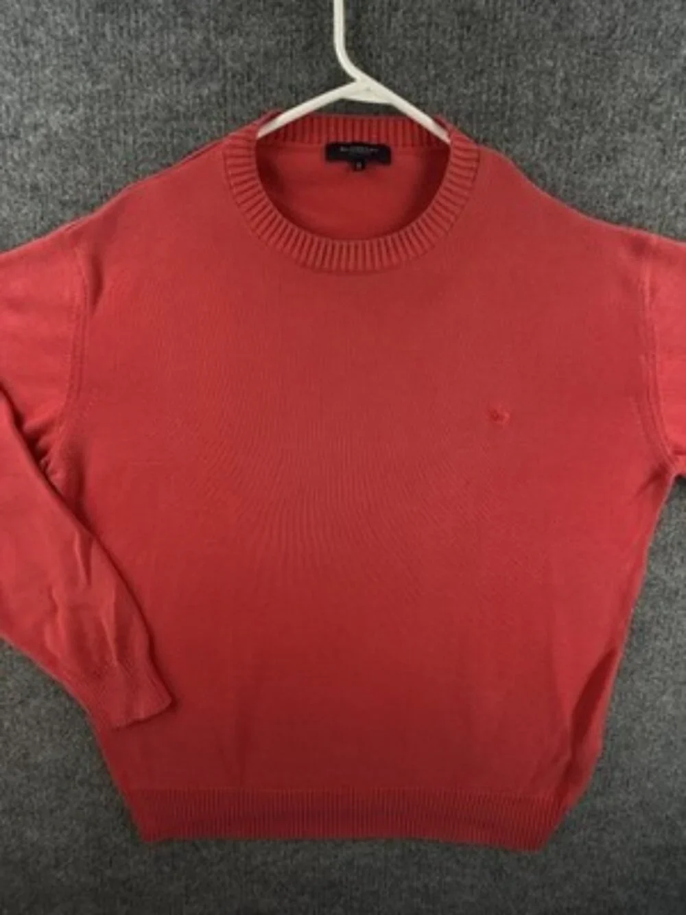 Burberry London Crew Neck Logo Pullover 8 Red Knit Solid Long Sleeve Mens Adult